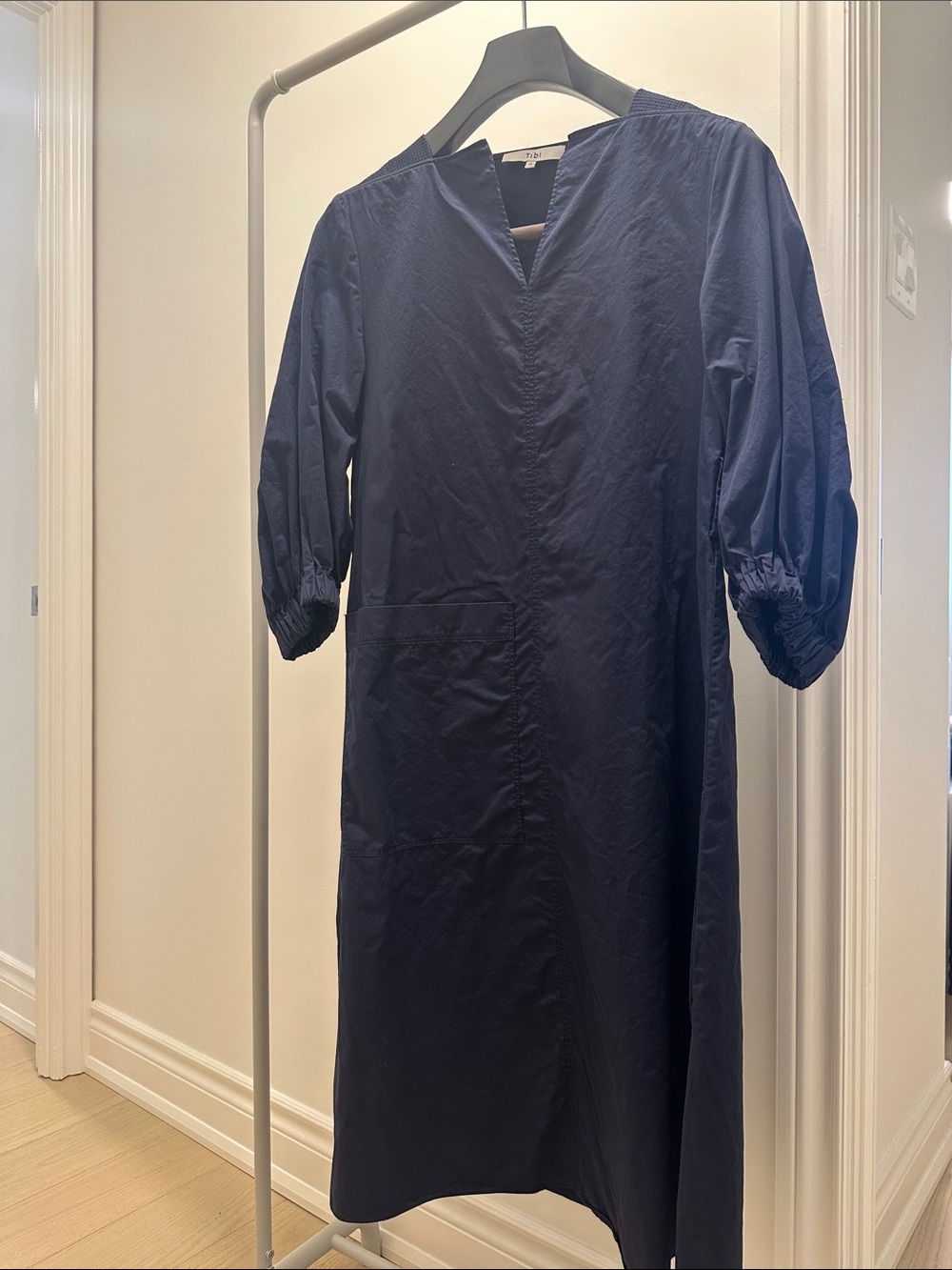 Tibi Navy Blue V-Neck Midi Dress